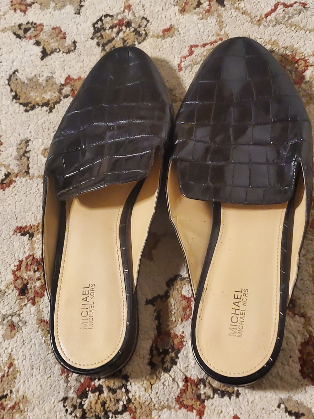 Michael Kors Black Croc-Embossed Slip-On Mules Womens Sz 10